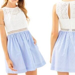 Lilly Pulitzer Alivia Fit & Flare Eyelet Lace Seersucker Dress